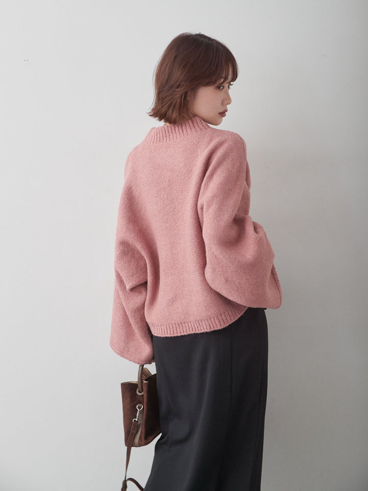 [予約]ワイドスリーブボトルネックニットトップス/red