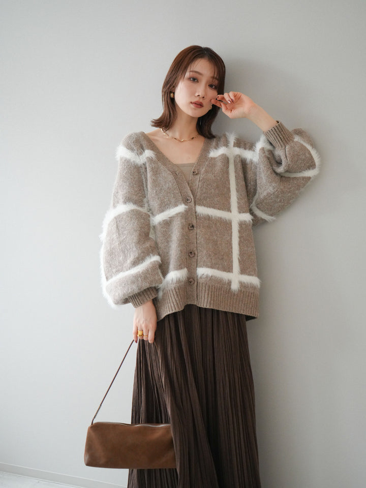 [予約]ミックスシャギーチェックカーディガン/beige