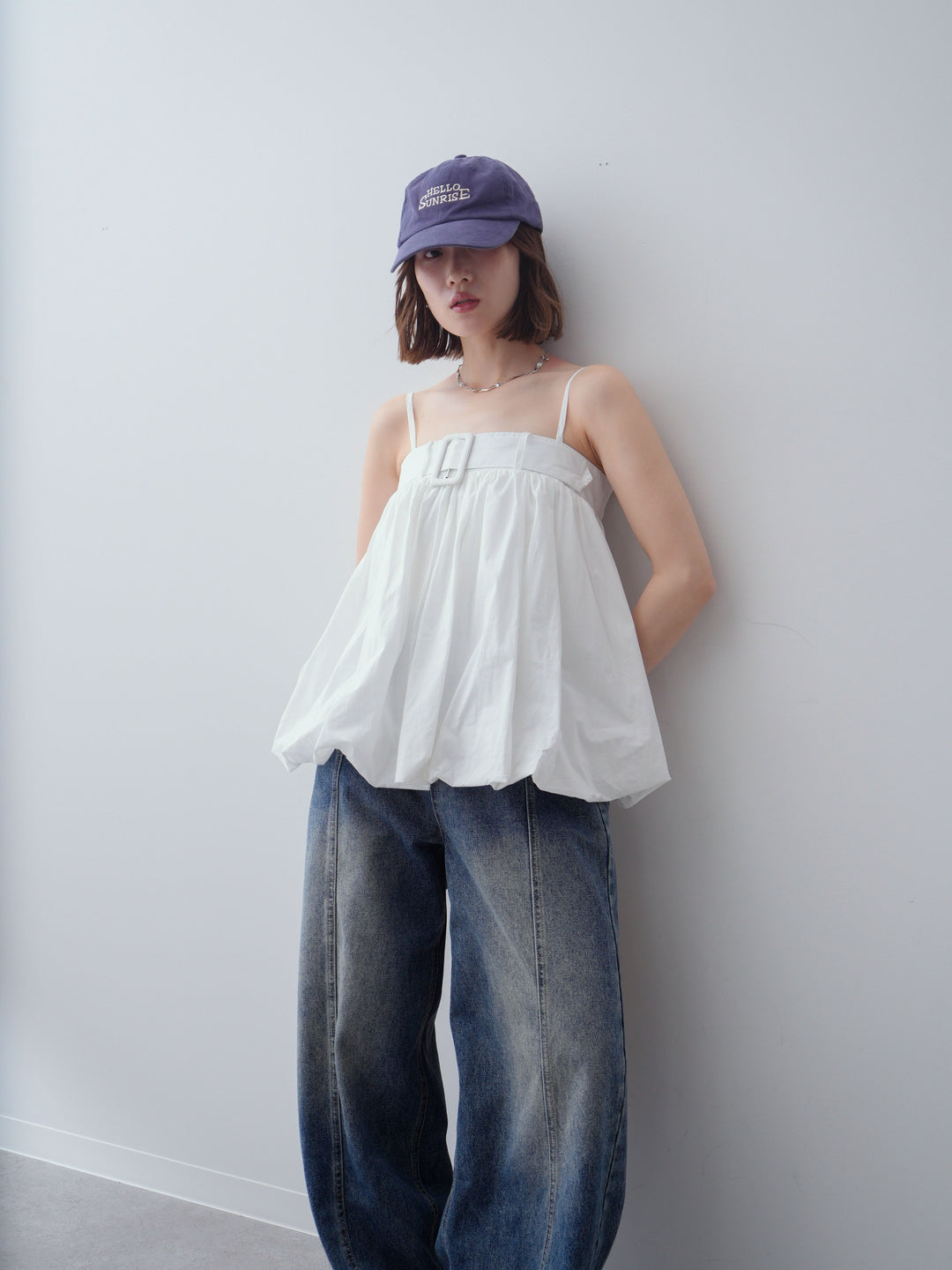 [予約]バックル付バルーンキャミトップス/white
