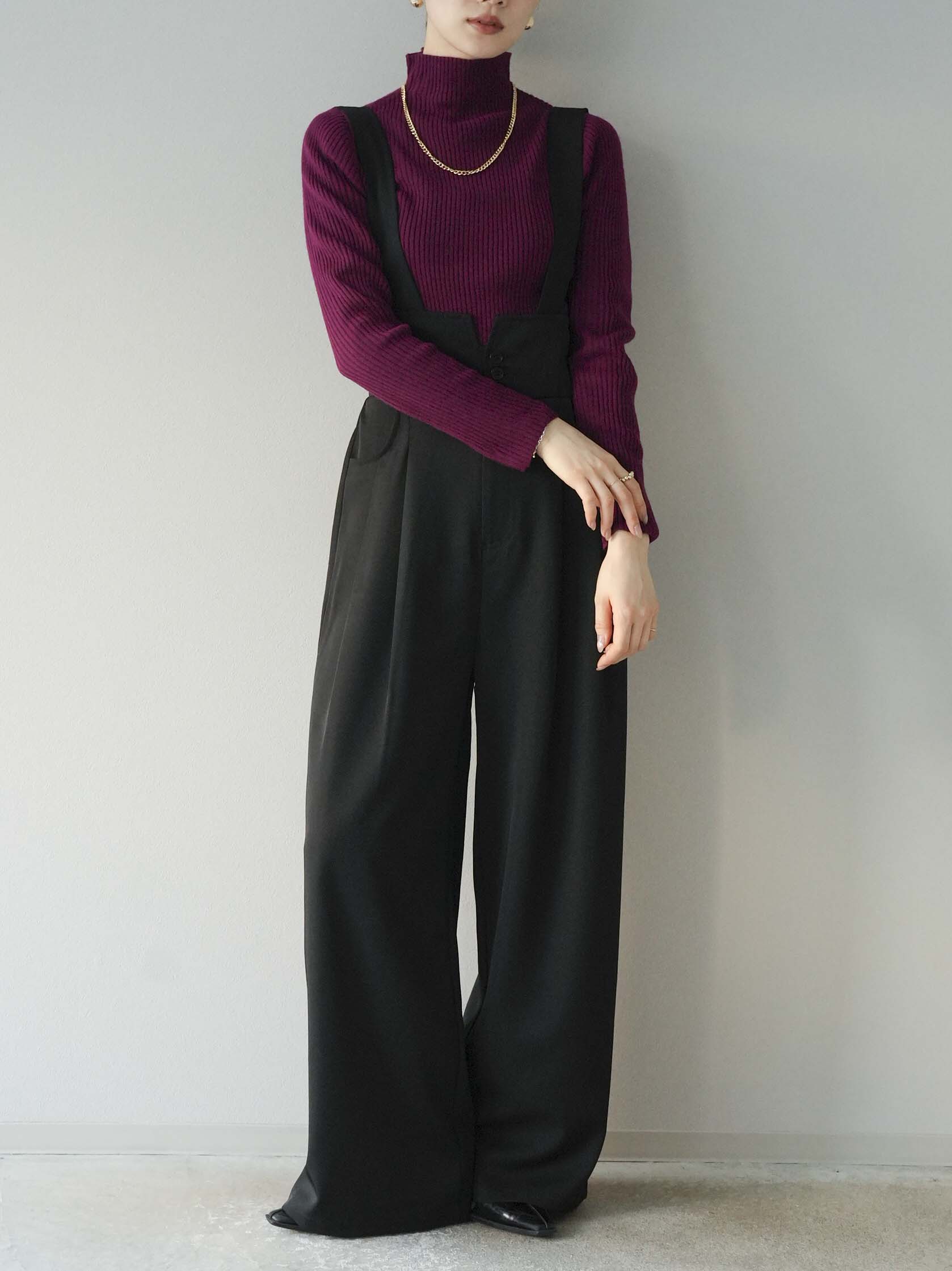 予約]オフネックリブニットトップス/ボルドー – Lumier