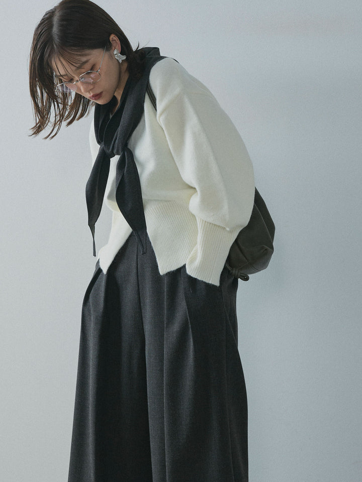 【Allure】[SET]アルパカタッチVネックカーディガン+スカーフ付ワイドパンツ(2set)