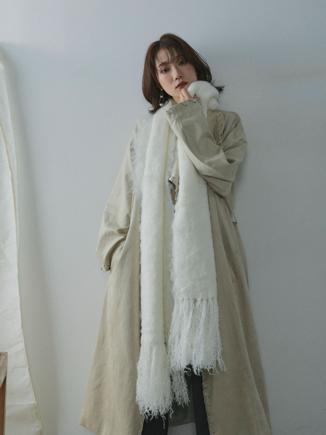 [予約]スウェードハンドステッチロングコート/ivory