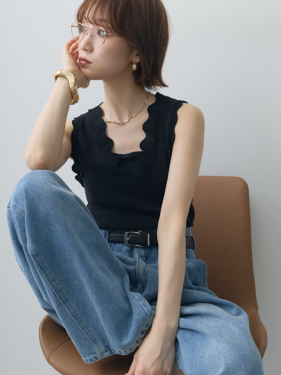 [SET]カーブデザインリブニットタンクトップ+カーブデザインリブニットタンクトップ(2set)