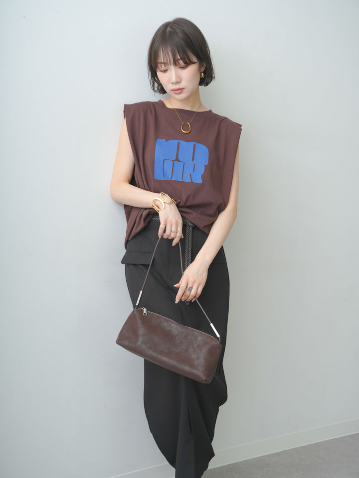 [SET]ショルダータックノースリーブオーバーTEE+ショルダータックノースリーブオーバーTEE+クレープデシンフラップ付きストレートスカート(3set)