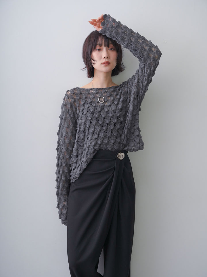 [SET]テクスチャードスカラップニットトップス+選べるアクセセット(2set)