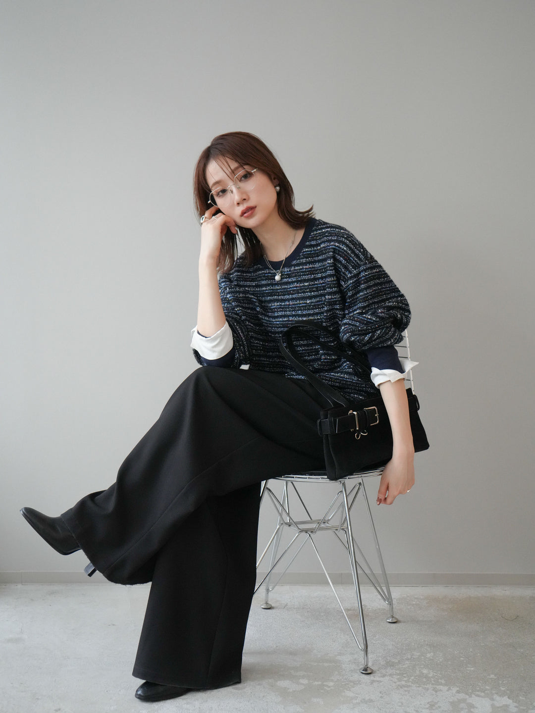 [予約]MIXツイードライクカフスドッキングプルオーバー/blue