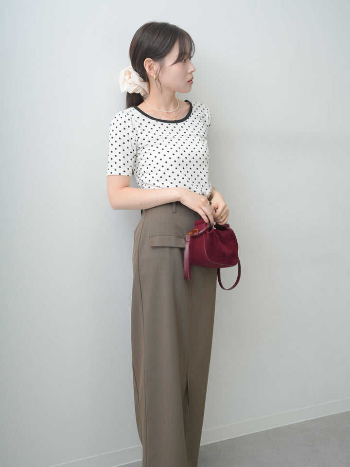 [SET]前後2wayドットバイカラーパイピングTEE+クレープデシンフラップ付きストレートスカート(2set)