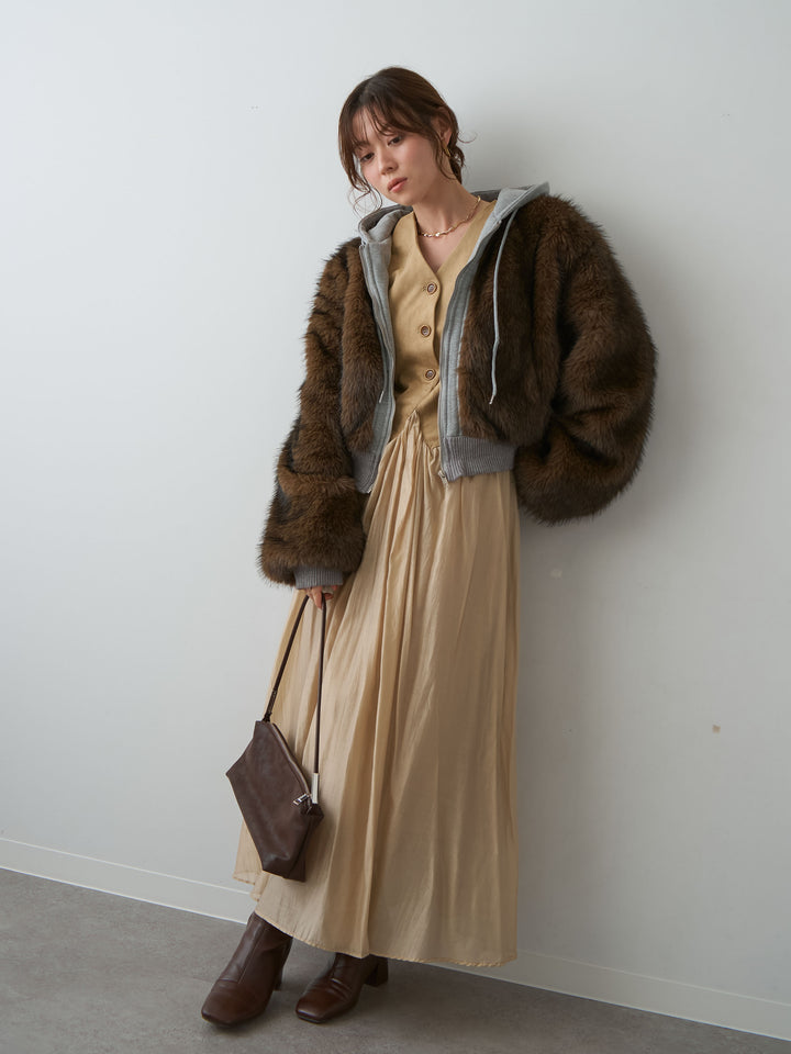 [SET]スウェードタッチ切り替えフレアワンピース+選べるアクセセット(2set)