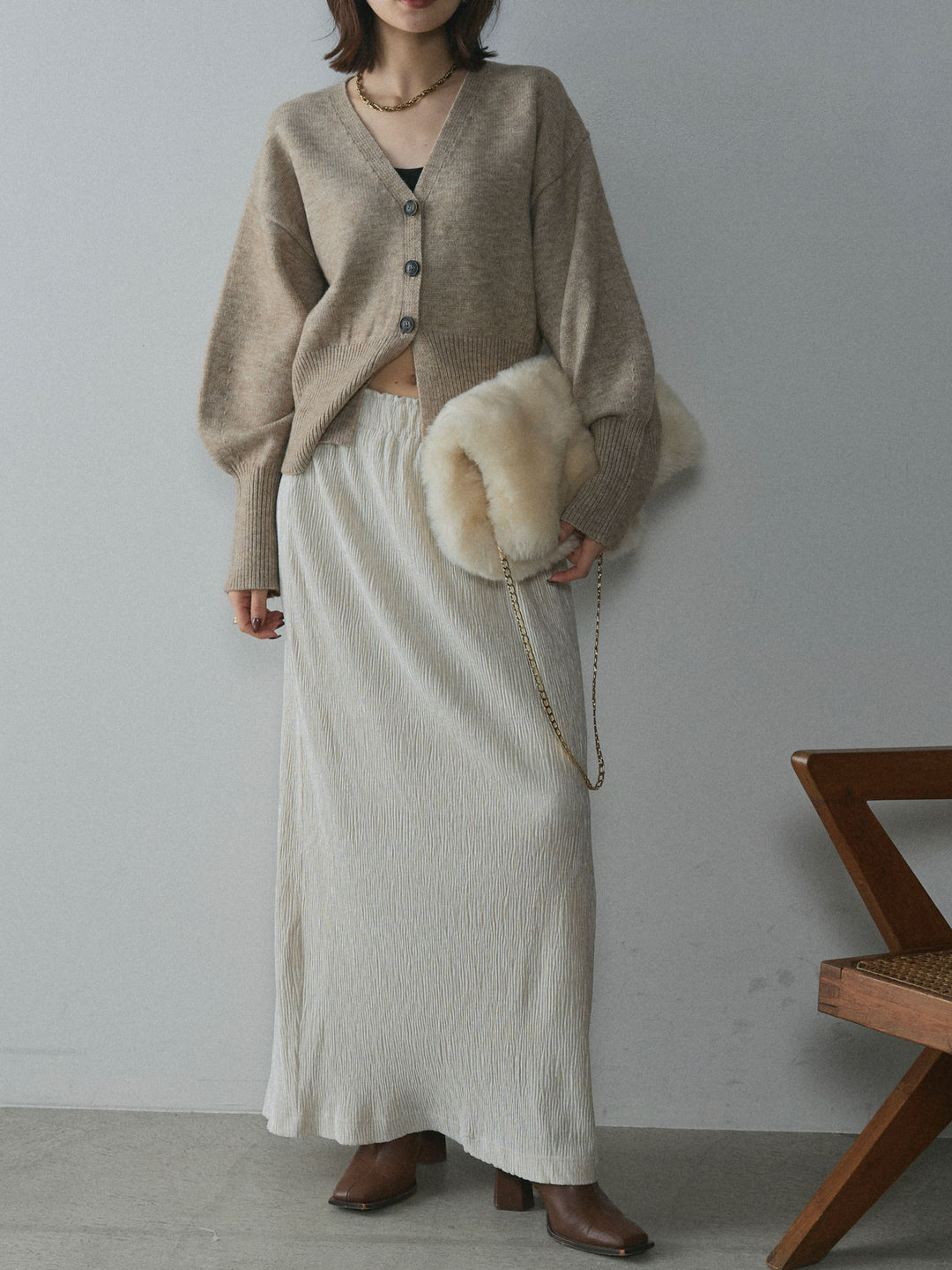 [予約]プリーツベロアタイトスカート/off