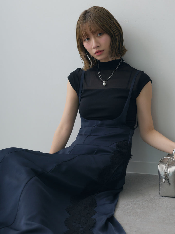 [予約]プチネック透かしリブ編みノースリトップス/black
