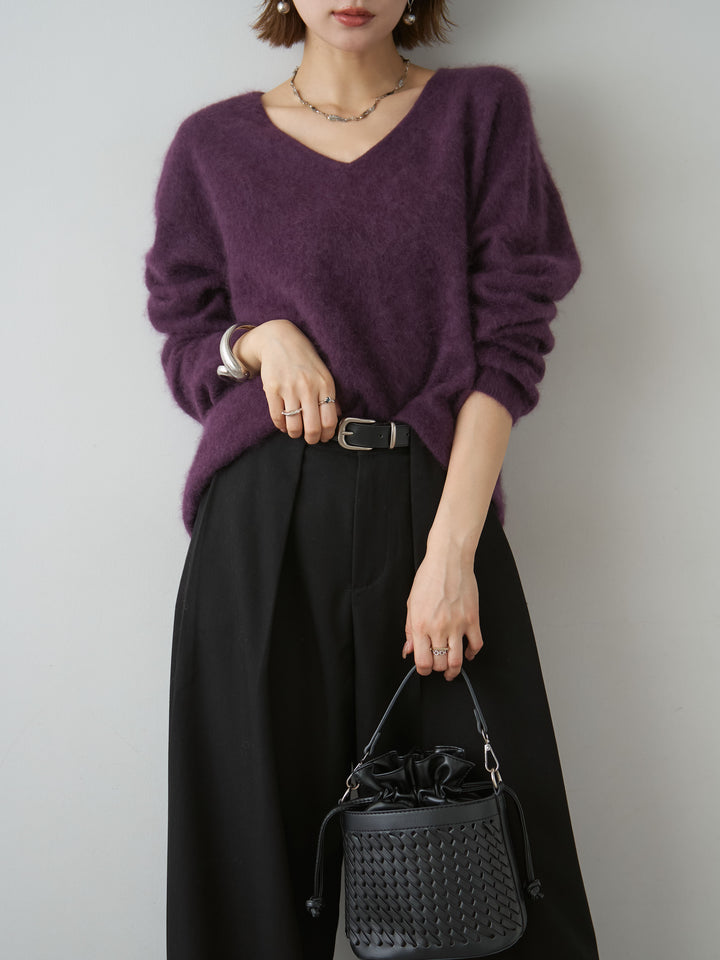 [SET]カシミア混フェザータッチVネックニットトップス+選べるアクセセット(2set)