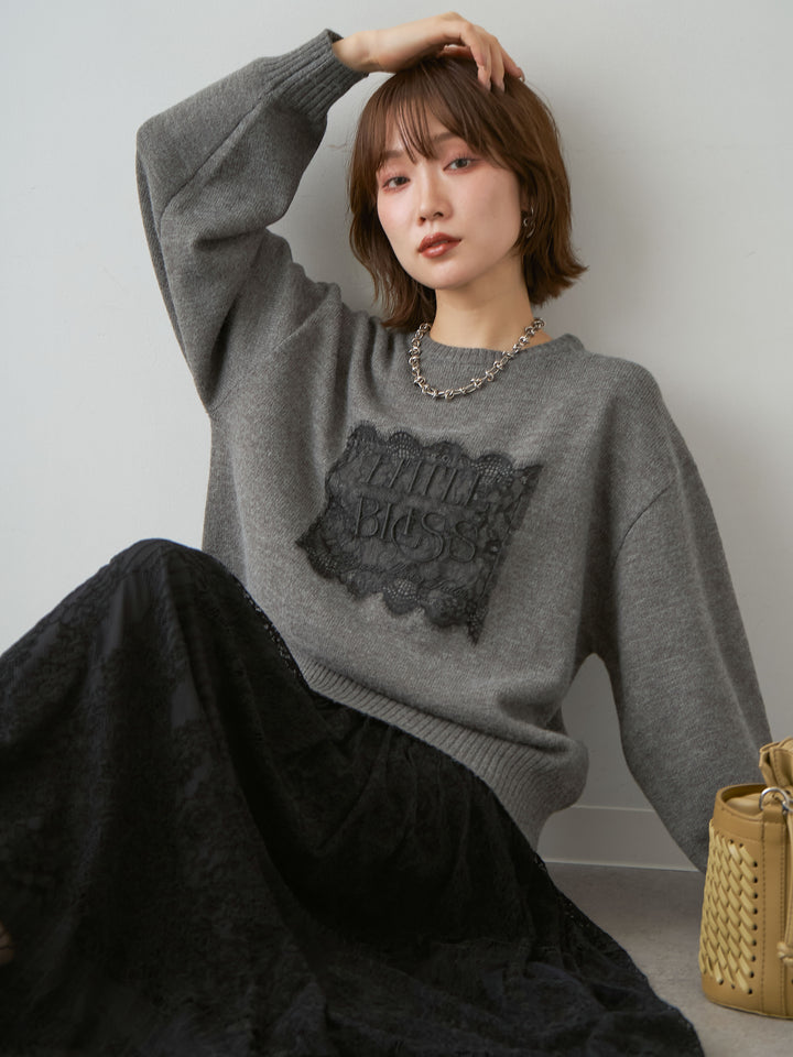 [SET]アルパカタッチ刺繍レースロゴニットプルオーバー+アルパカタッチ刺繍レースロゴニットプルオーバー(2set)