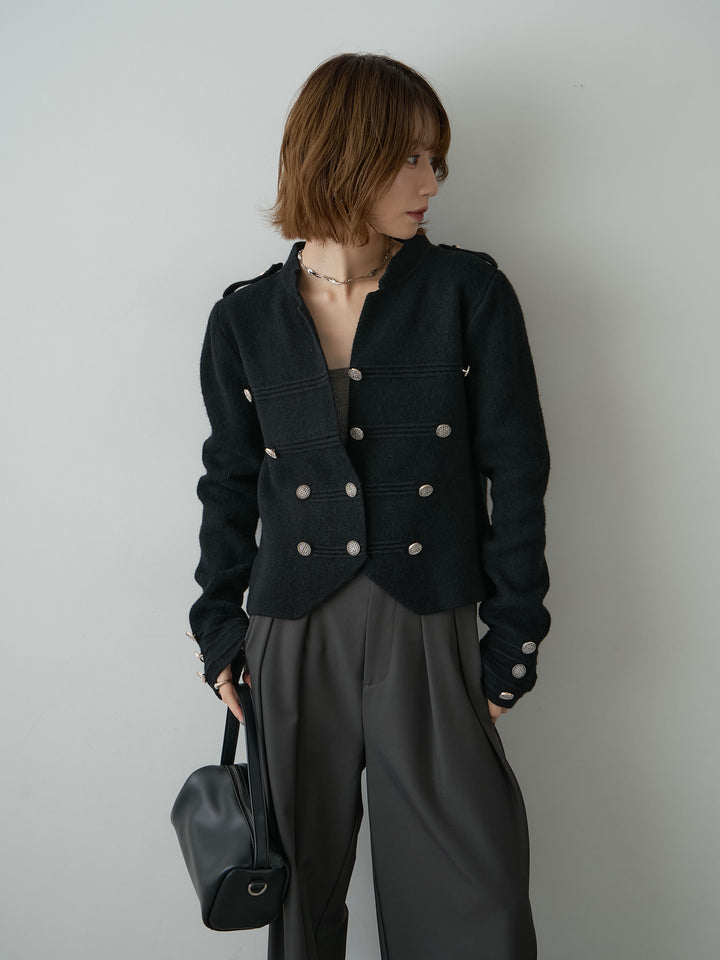 [SET]ナポレオンニットジャケット+ツイルタックワイドパンツ(2set)