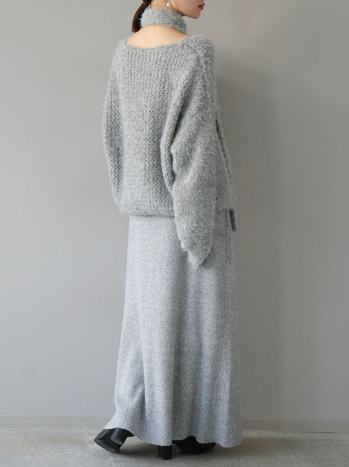 [預訂] 鉤花多向針織半身裙/灰色