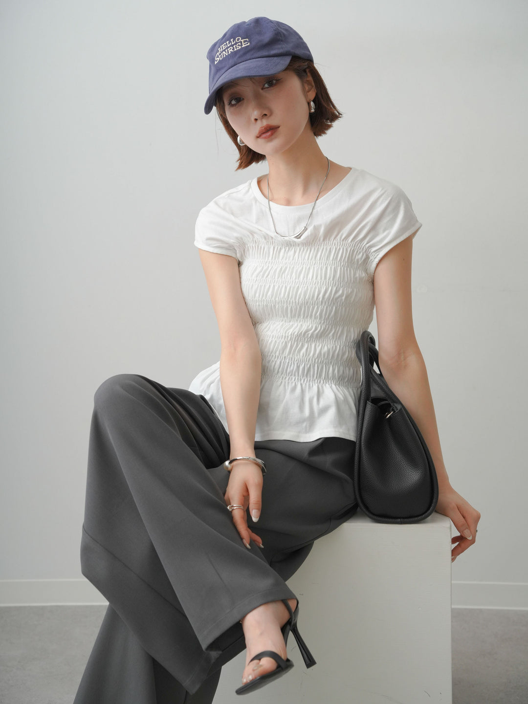 [予約]フレンチスリーブシャーリングトップス/white