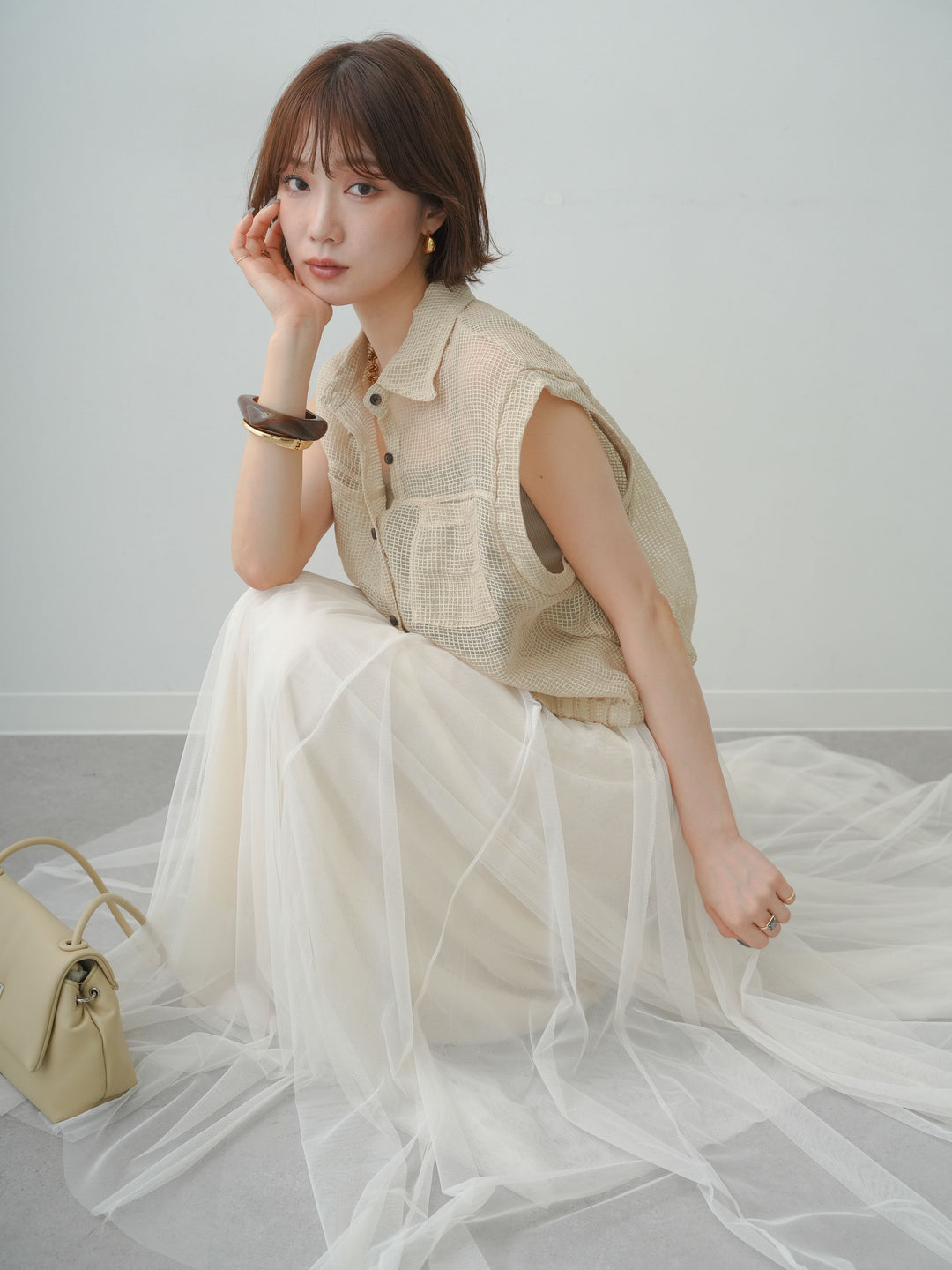 [SET]ラッセルメッシュフレンチシャツ+ラッセルメッシュフレンチシャツ(2set)