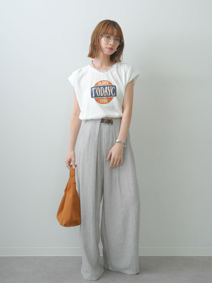 [SET]ヴィンテージロゴドロストTEE+リネンライクベルトループワイドパンツ(2set)