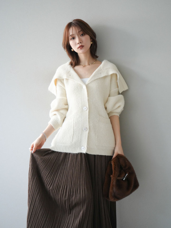 [予約]襟付きボタンオーバーニットカーディガン/ivory