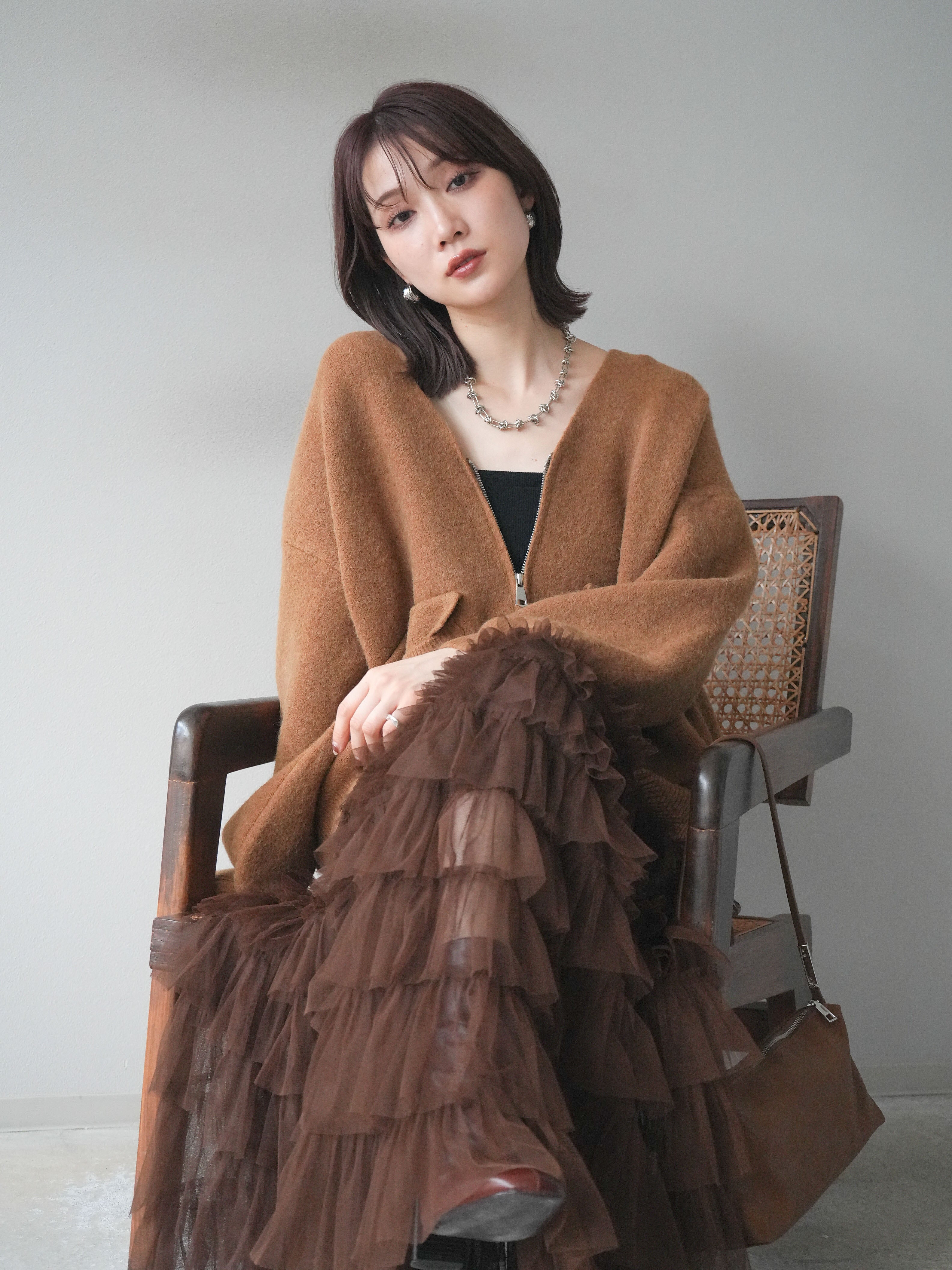 予約]BIGポケットジップニットカーディガン/camel – Lumier