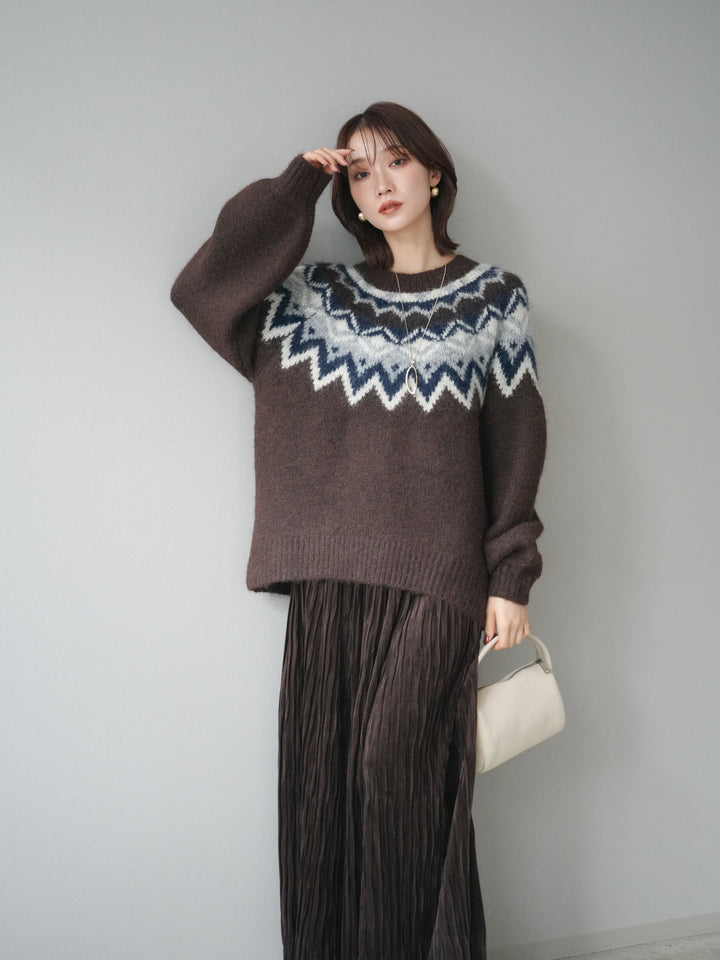 [予約]求心柄オーバーニットプルオーバー/brown