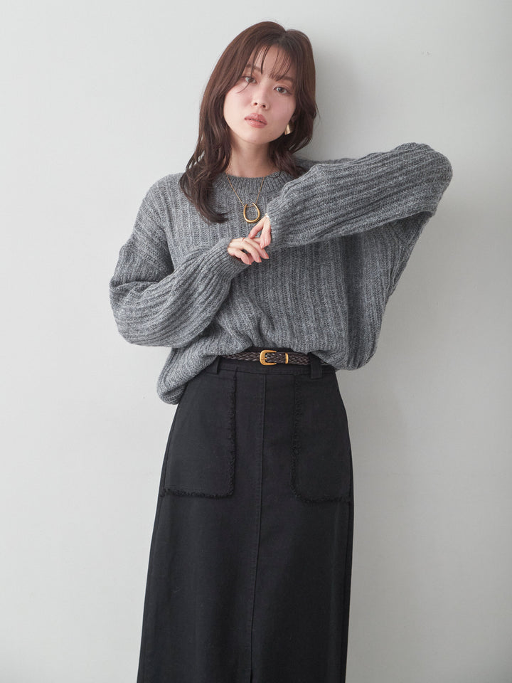 [予約]シアーリブドルマンニットトップス/darkgray