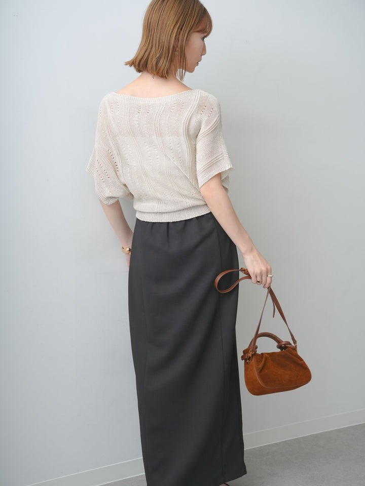 [SET]アイレットサマーニットトップス+クレープデシンフラップ付きストレートスカート(2set)