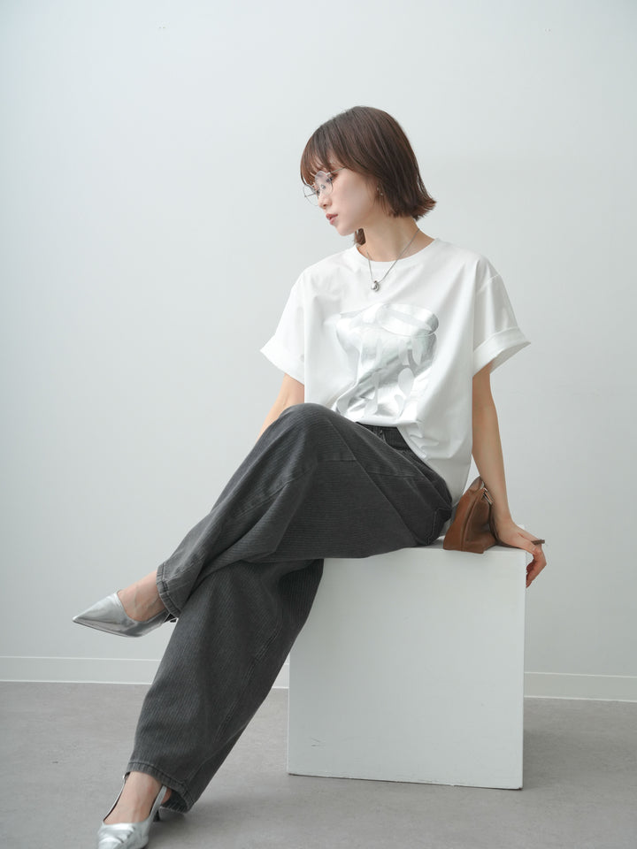 [SET]クールタッチアートロゴオーバーTEE+ニュアンスウォッシュカーブデニム(2set)