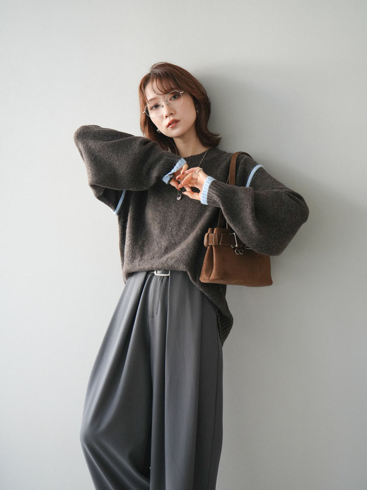 [予約]バイカラーパイピングニットプルオーバー/brown