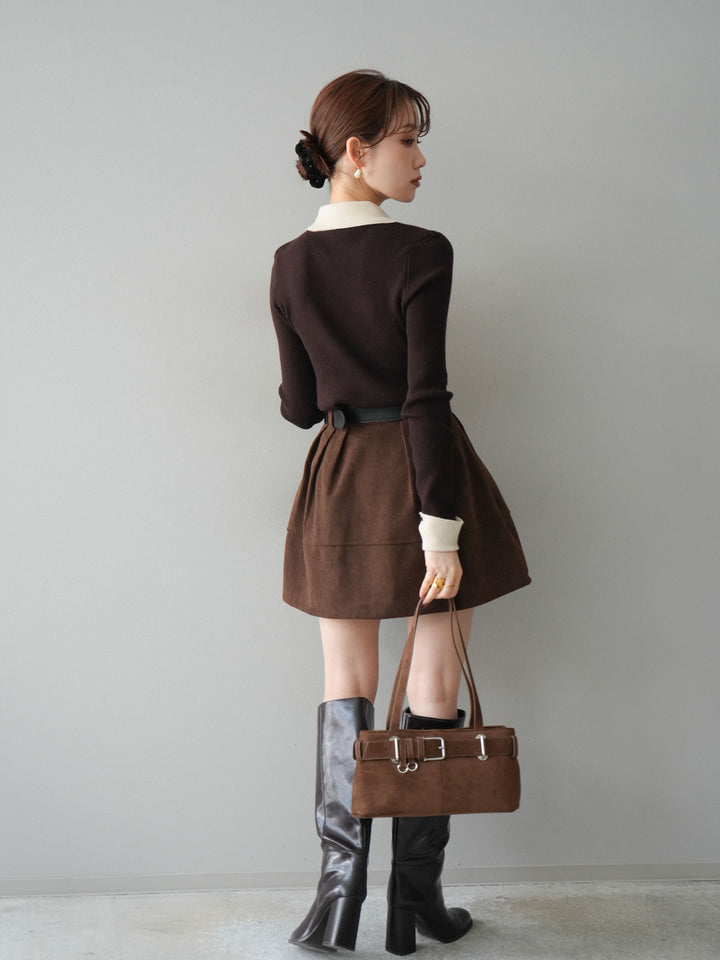 [予約]ベルト付インパンコーデュロイタックフレアスカート/brown