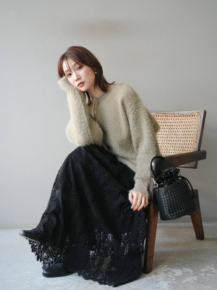 [予約]紐付きシャギーニットプルオーバー/beige