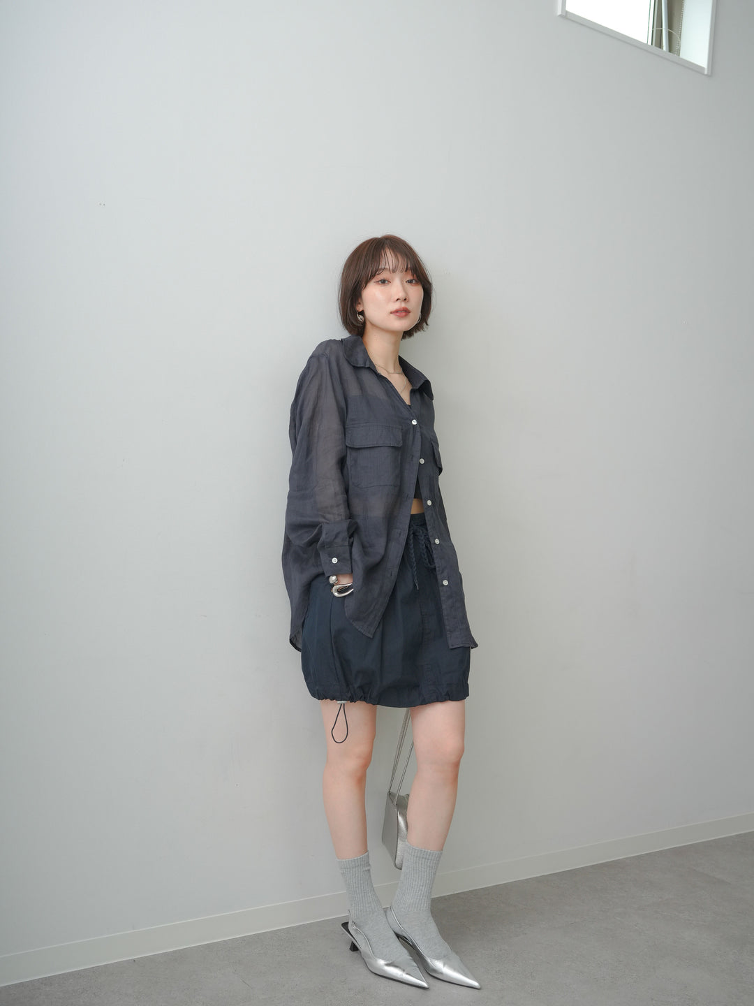 [予約]シアーWポケットオーバーシャツ/navy