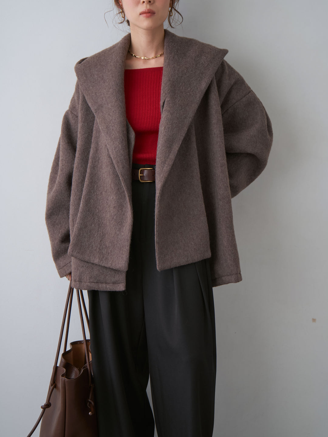 [予約]フードマフ付メランジコート/brown