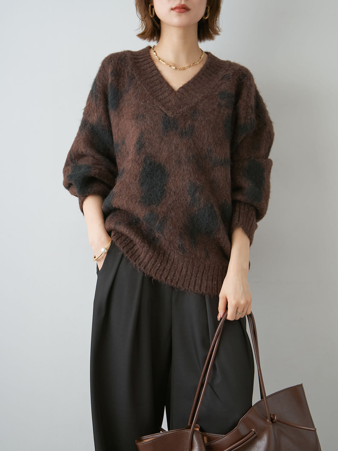 [予約]ダルメシアンオーバーニットプルオーバー/brown
