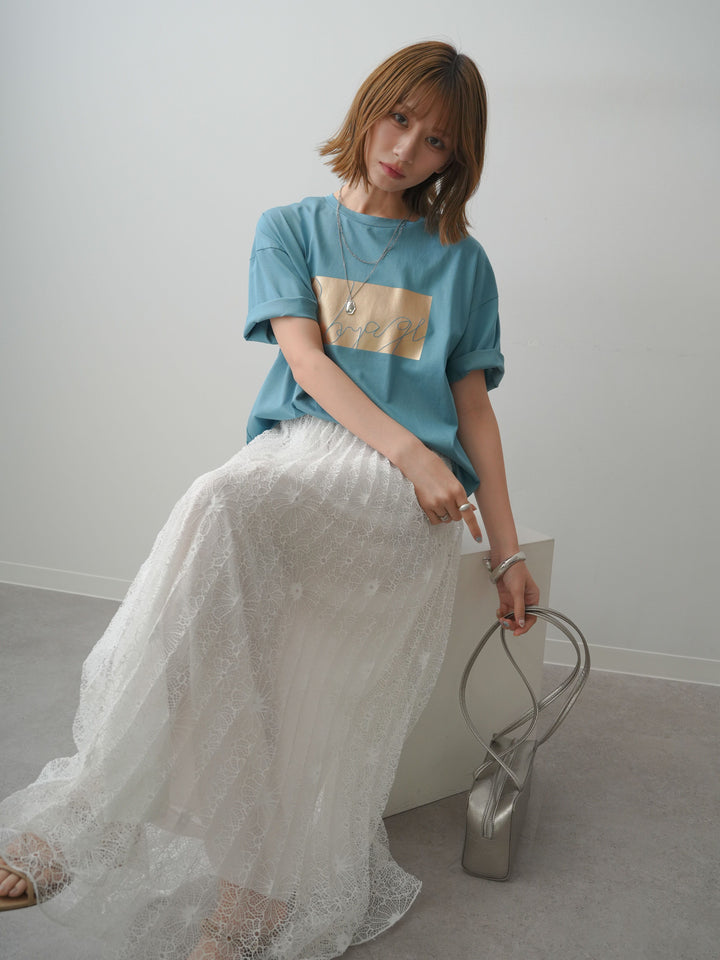 [SET]箔プリントボックスTEE+フローラルレースプリーツスカート(2set)