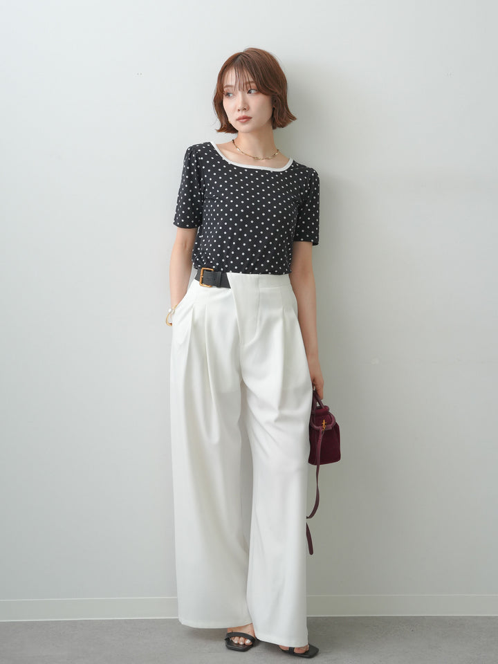 [SET]前後2wayドットバイカラーパイピングTEE+アシンメトリーベルトタックワイドパンツ(2set)