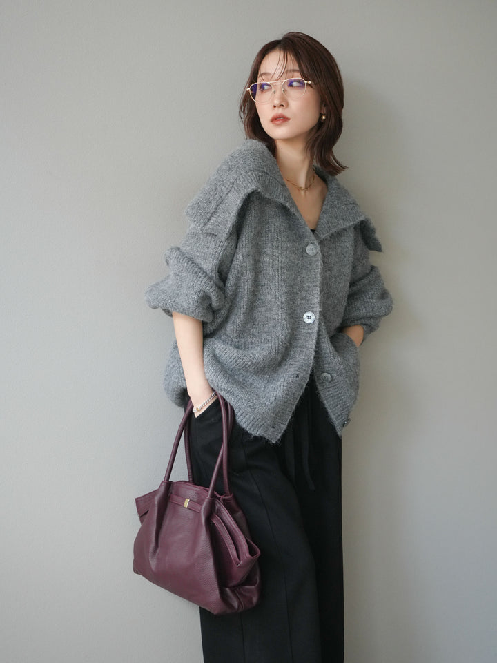 [予約]襟付きボタンオーバーニットカーディガン/gray