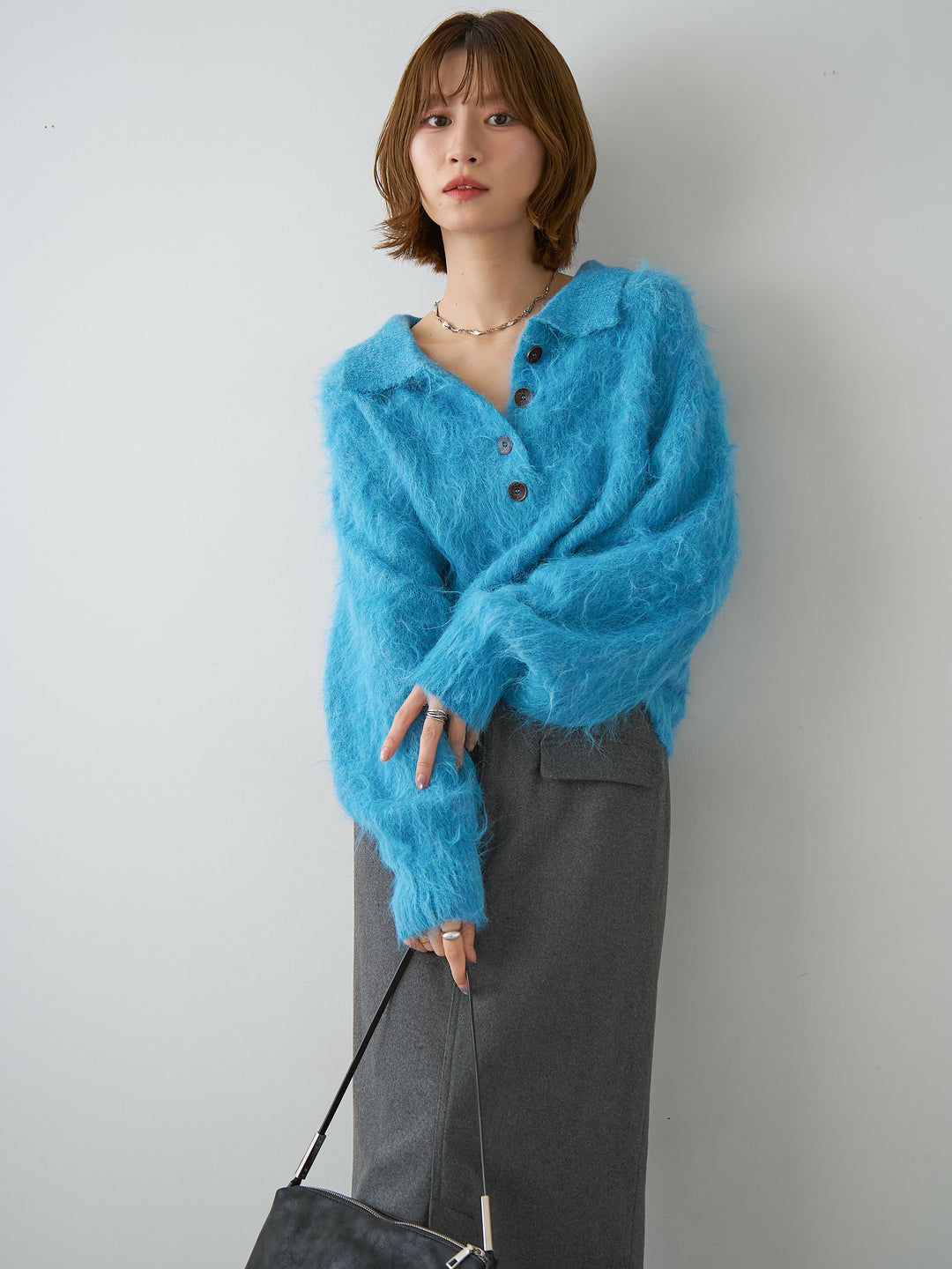 [予約]ヘンリーシャギーニットトップス/blue