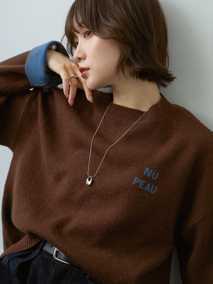 [予約]アルパカタッチバイカラーニットトップス/brown