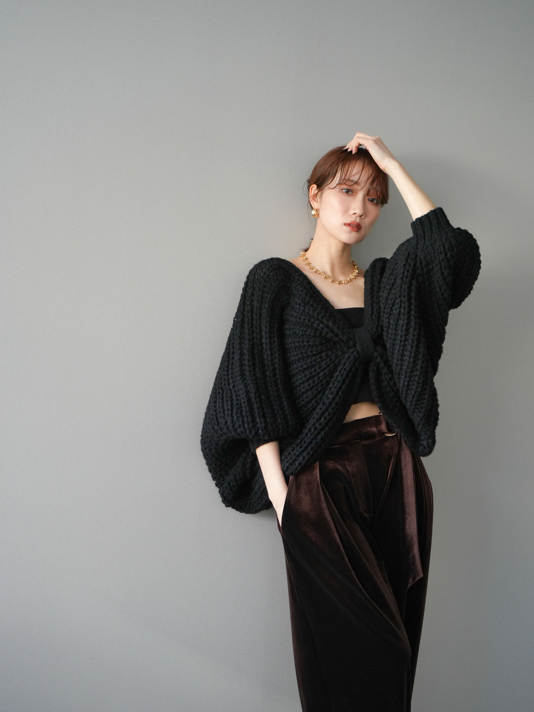 [SET]ローゲージ畦編みドルマンニットボレロ+選べるアクセセット(2set)