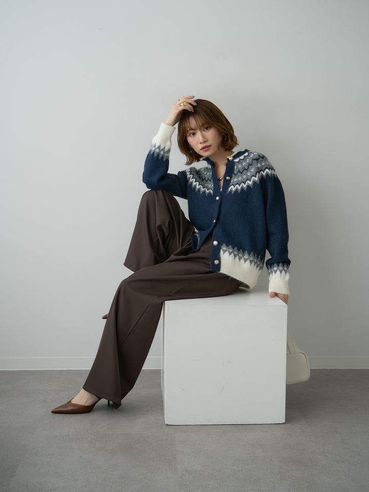 [SET]メタルボタンノルディックカーディガン+ツイルタックワイドパンツ(2set)