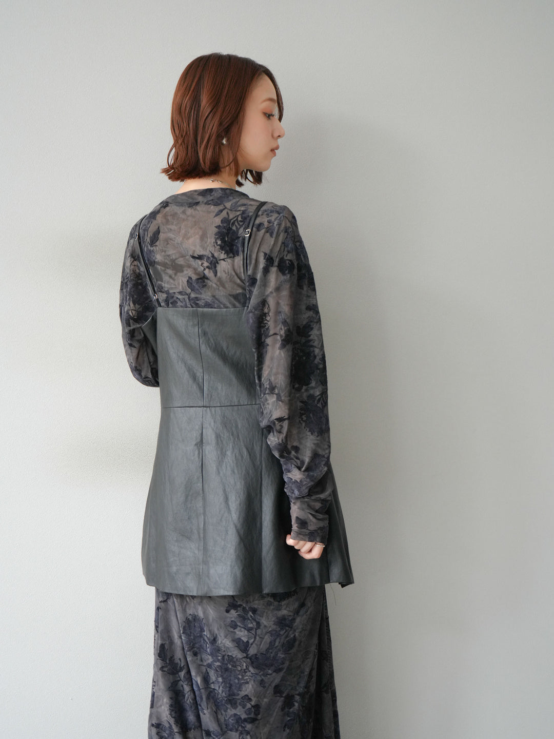 [予約]レイヤードレザーキャミソールチュニック/ブラック