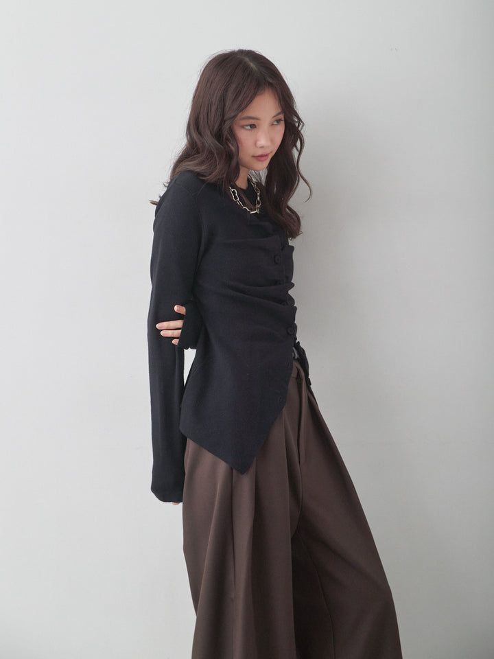 [SET]フロントギャザーカーディガン+ツイルタックワイドパンツ(2set)