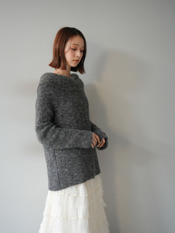 [予約]ミックスヤーンオフショルルーズニットプルオーバー/グレー