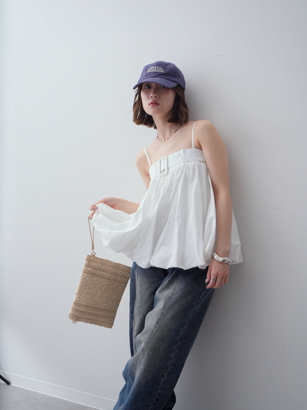 [予約]バックル付バルーンキャミトップス/white