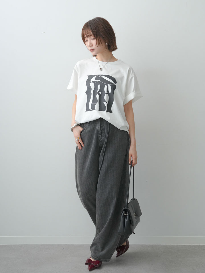 [SET]クールタッチアートロゴオーバーTEE+ニュアンスウォッシュカーブデニム(2set)