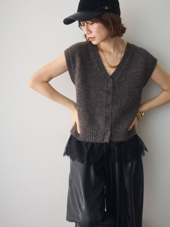 [予約]モヘアレースドッキングベスト/brown