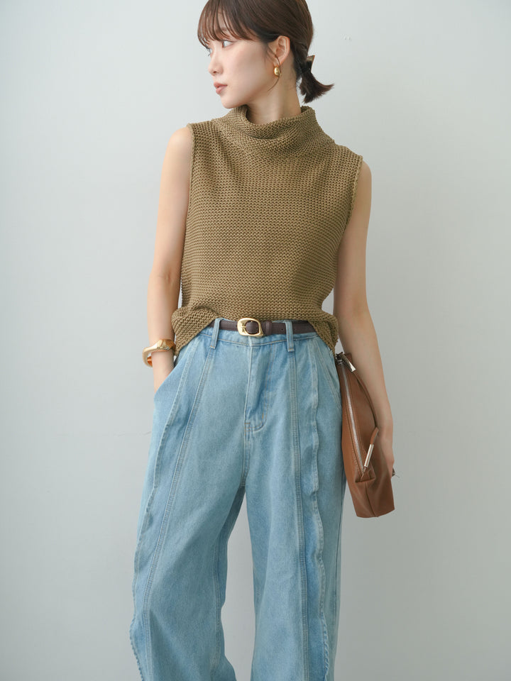 [予約]ドライタッチオフタートルメッシュニットトップス/camel