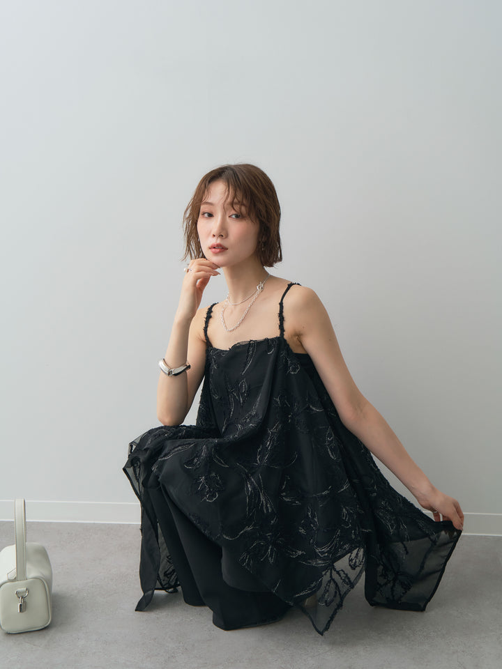 [予約]フラワージャガードアシメキャミソール/black