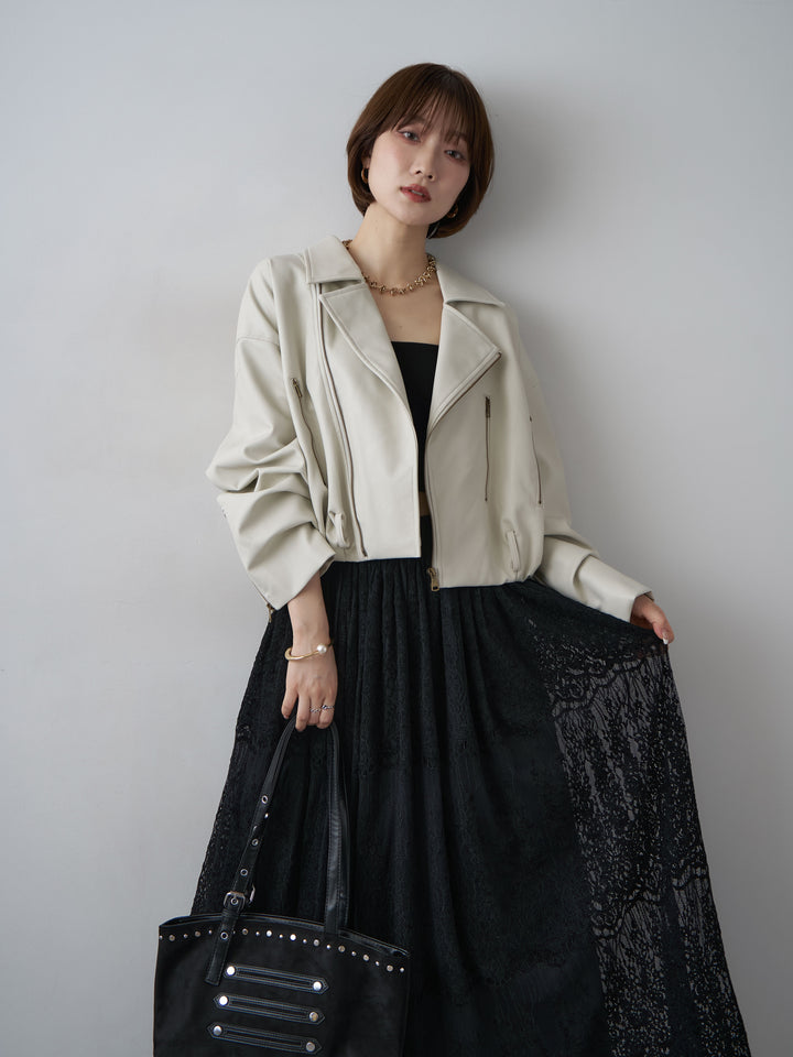 [予約]レザーライクライダースジャケット/beige