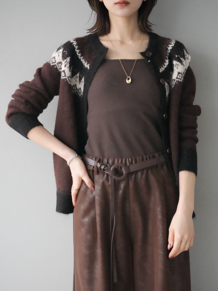 [予約]ノルディック柄ニットカーディガン/brown